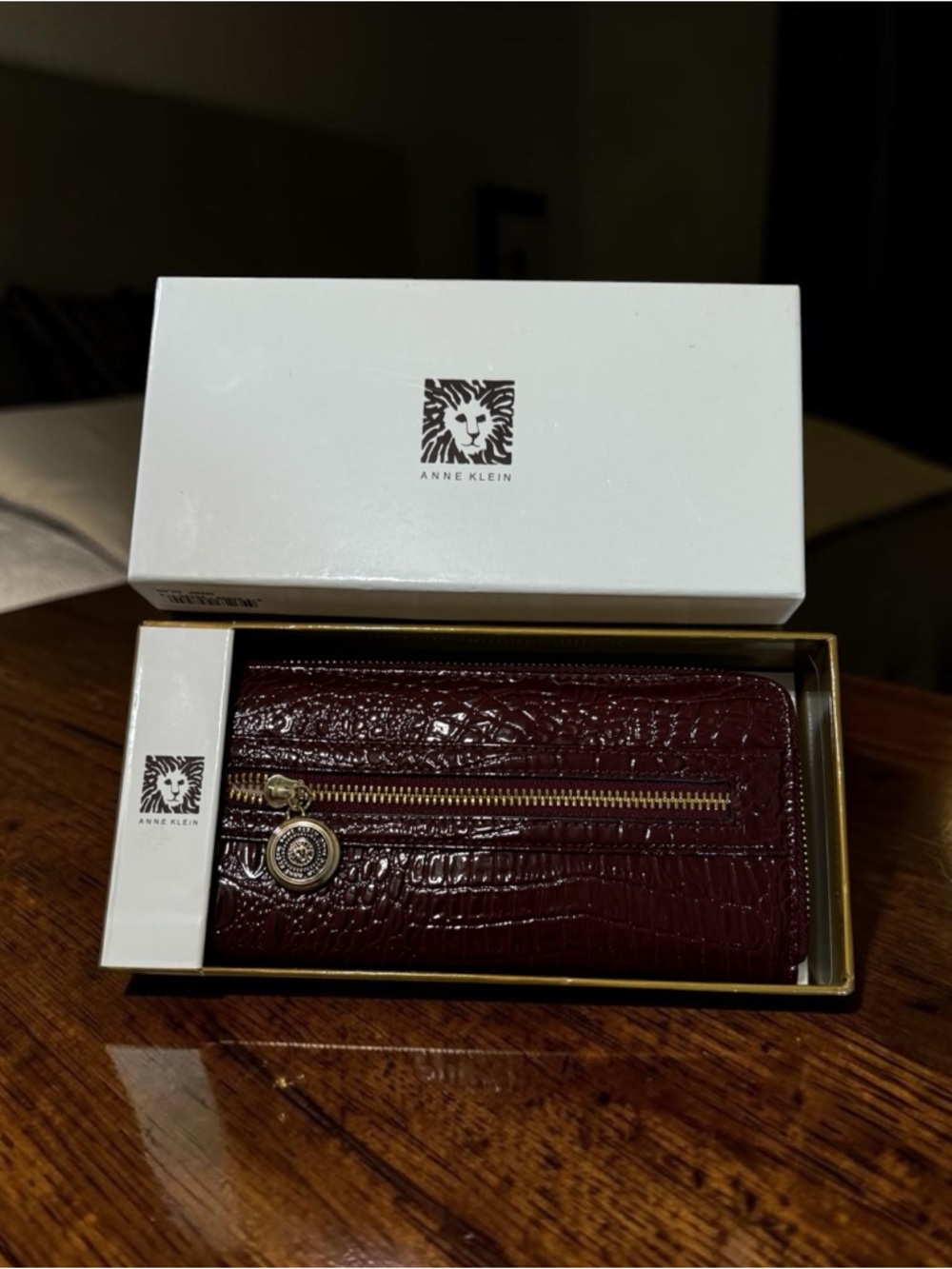 Anne Klein Croc Embossed Faux Leather Zip Around‎ Wallet NEW